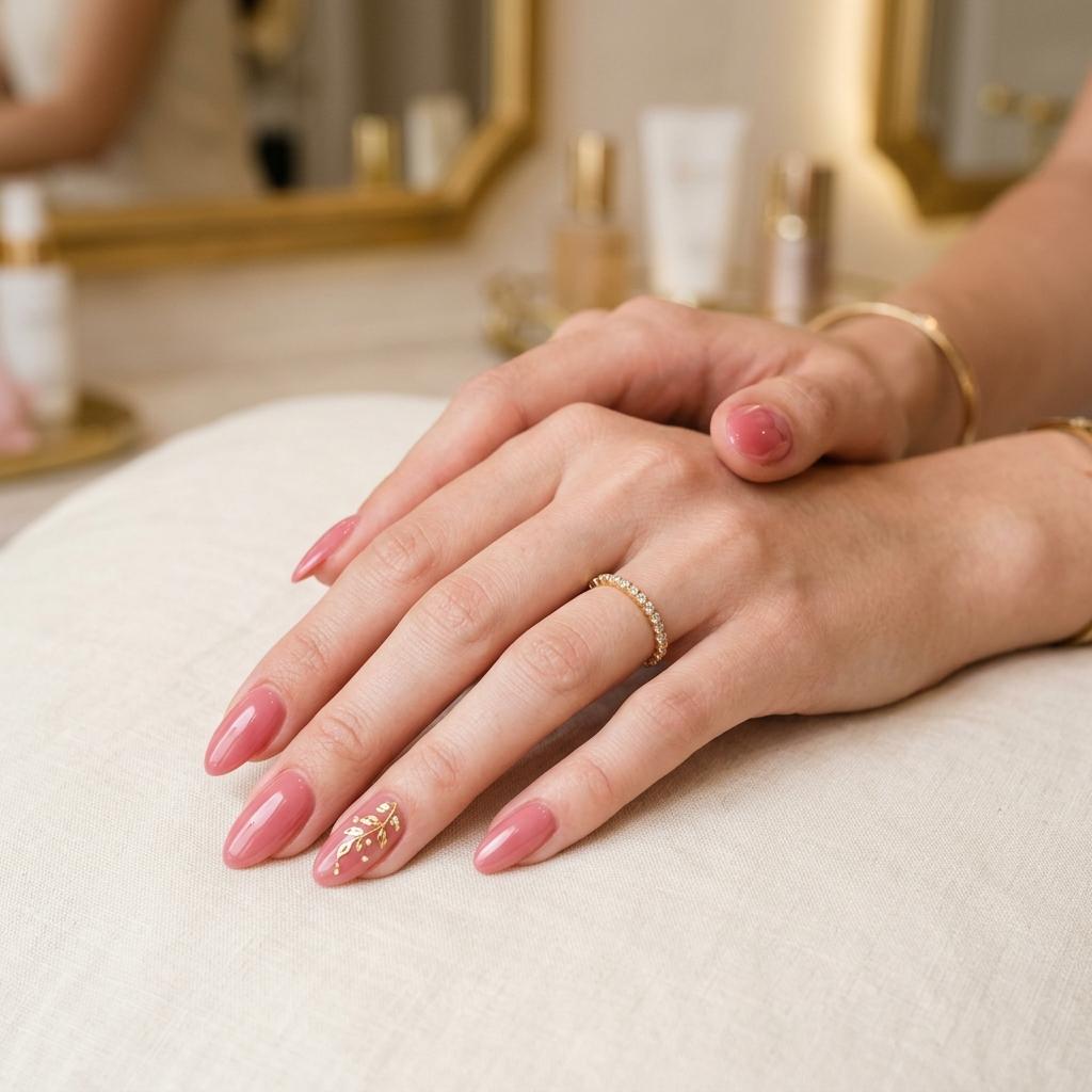 Luxury manicure with elegant nude nails